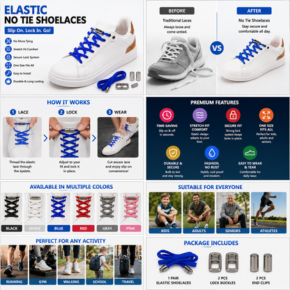 Elastic No Tie Shoelaces – Lock Lace System (pack of 5)
