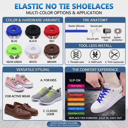 Elastic No Tie Shoelaces – Lock Lace System (pack of 5)
